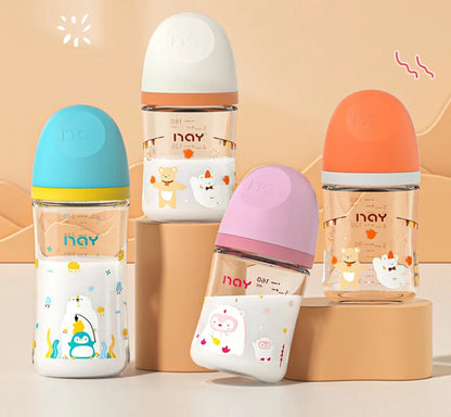 Baby Glass Bottle - Newborn Feeding Bottle 160ml Wide Mouth Silicone Nipple - ZOOMNSTORE