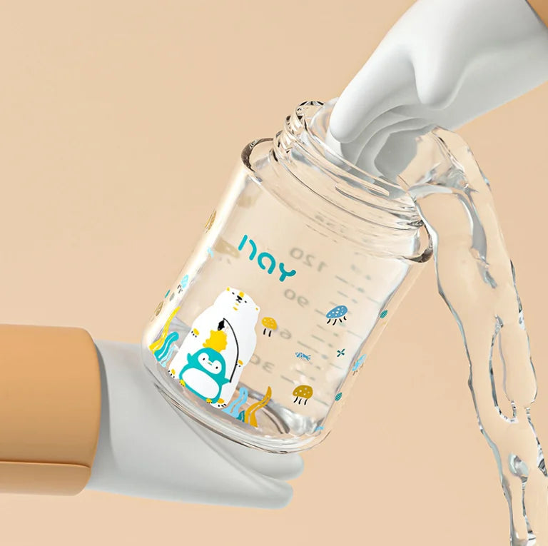 Baby Glass Bottle - Newborn Feeding Bottle 160ml Wide Mouth Silicone Nipple - ZOOMNSTORE