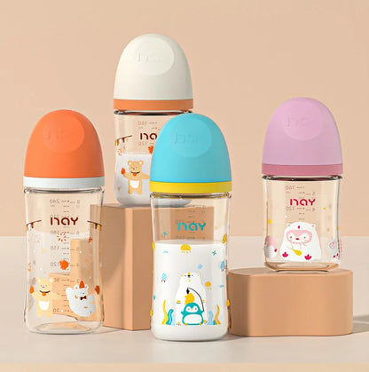 Baby Glass Bottle - Newborn Feeding Bottle 160ml Wide Mouth Silicone Nipple - ZOOMNSTORE