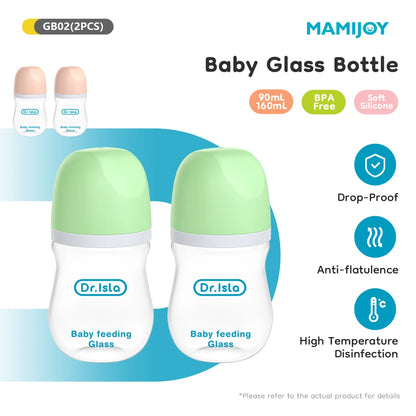 Baby Glass Bottle - Newborn Feeding Bottle 90ML & 160ML BPA Free Wide Mouth - ZOOMNSTORE