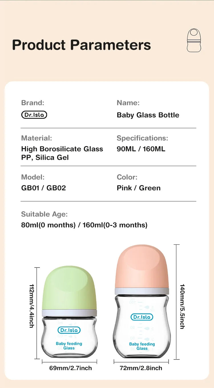 Baby Glass Bottle - Newborn Feeding Bottle 90ML & 160ML BPA Free Wide Mouth - ZOOMNSTORE