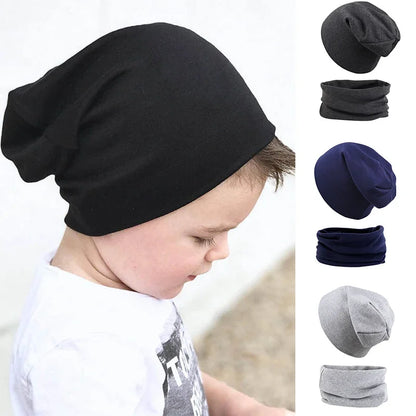 2pcs New Baby Hat Scarf Set Boys Girls Hip Hop Cap Autumn Winter Soft Elastic Beanie Hats Cotton Newborn Bonnet Warm Accessories - ZOOMNSTORE