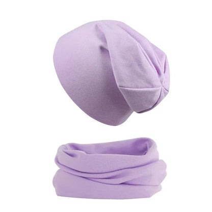 2pcs New Baby Hat Scarf Set Boys Girls Hip Hop Cap Autumn Winter Soft Elastic Beanie Hats Cotton Newborn Bonnet Warm Accessories - ZOOMNSTORE