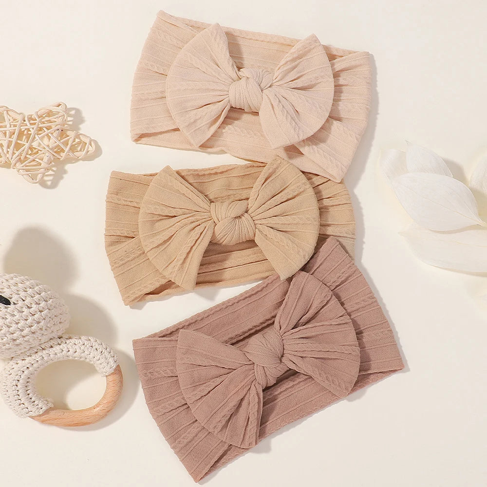 3Pcs Solid Color Baby Headband Bow Children Hair Band Elastic Nylon Newborn Headbands Soft Turban Headwrap Kid Hair Accessories - ZOOMNSTORE