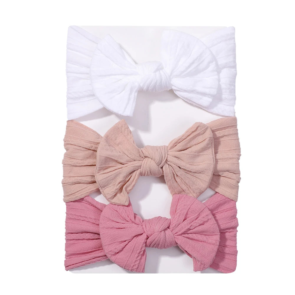3Pcs Solid Color Baby Headband Bow Children Hair Band Elastic Nylon Newborn Headbands Soft Turban Headwrap Kid Hair Accessories - ZOOMNSTORE