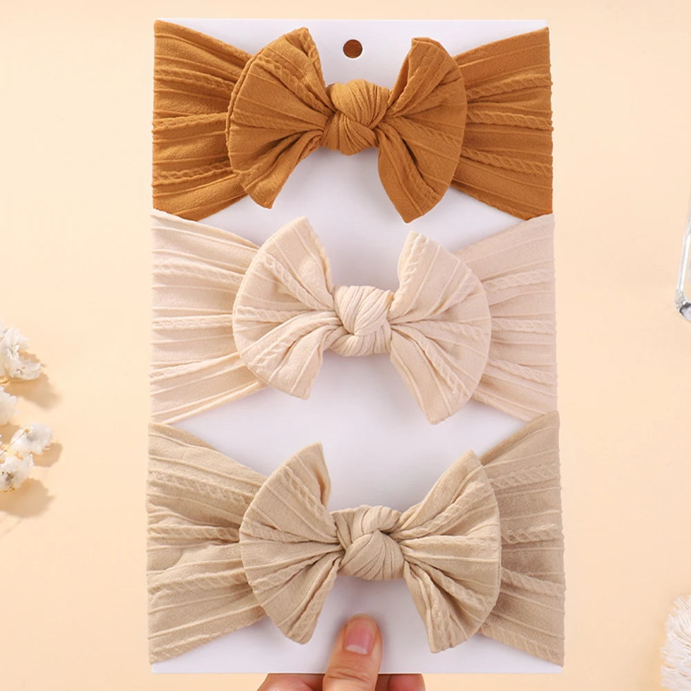 3Pcs Solid Color Baby Headband Bow Children Hair Band Elastic Nylon Newborn Headbands Soft Turban Headwrap Kid Hair Accessories - ZOOMNSTORE