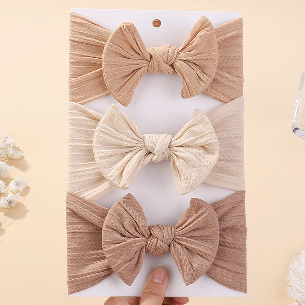 3Pcs Solid Color Baby Headband Bow Children Hair Band Elastic Nylon Newborn Headbands Soft Turban Headwrap Kid Hair Accessories - ZOOMNSTORE
