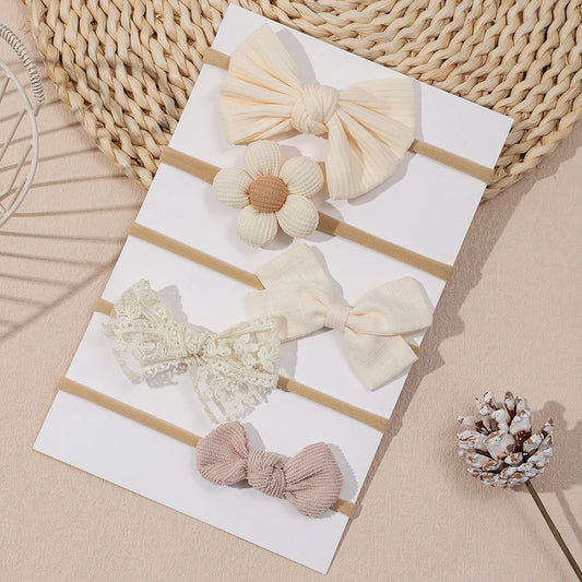 5Pcs/Set Baby Elastic Headband Newborn Apricot Flower Bow Nylon Hair Bands for Girls Infant Toddler Soft Hair Accessories Gift - ZOOMNSTORE