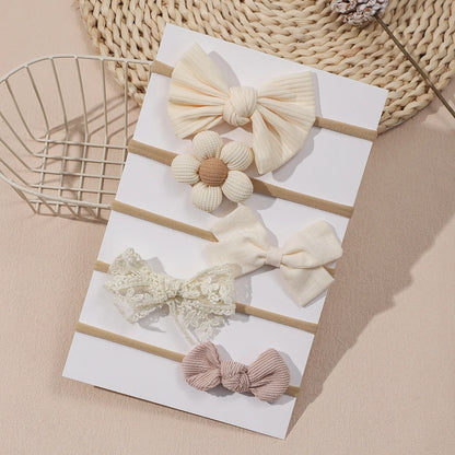 5Pcs/Set Baby Elastic Headband Newborn Apricot Flower Bow Nylon Hair Bands for Girls Infant Toddler Soft Hair Accessories Gift - ZOOMNSTORE