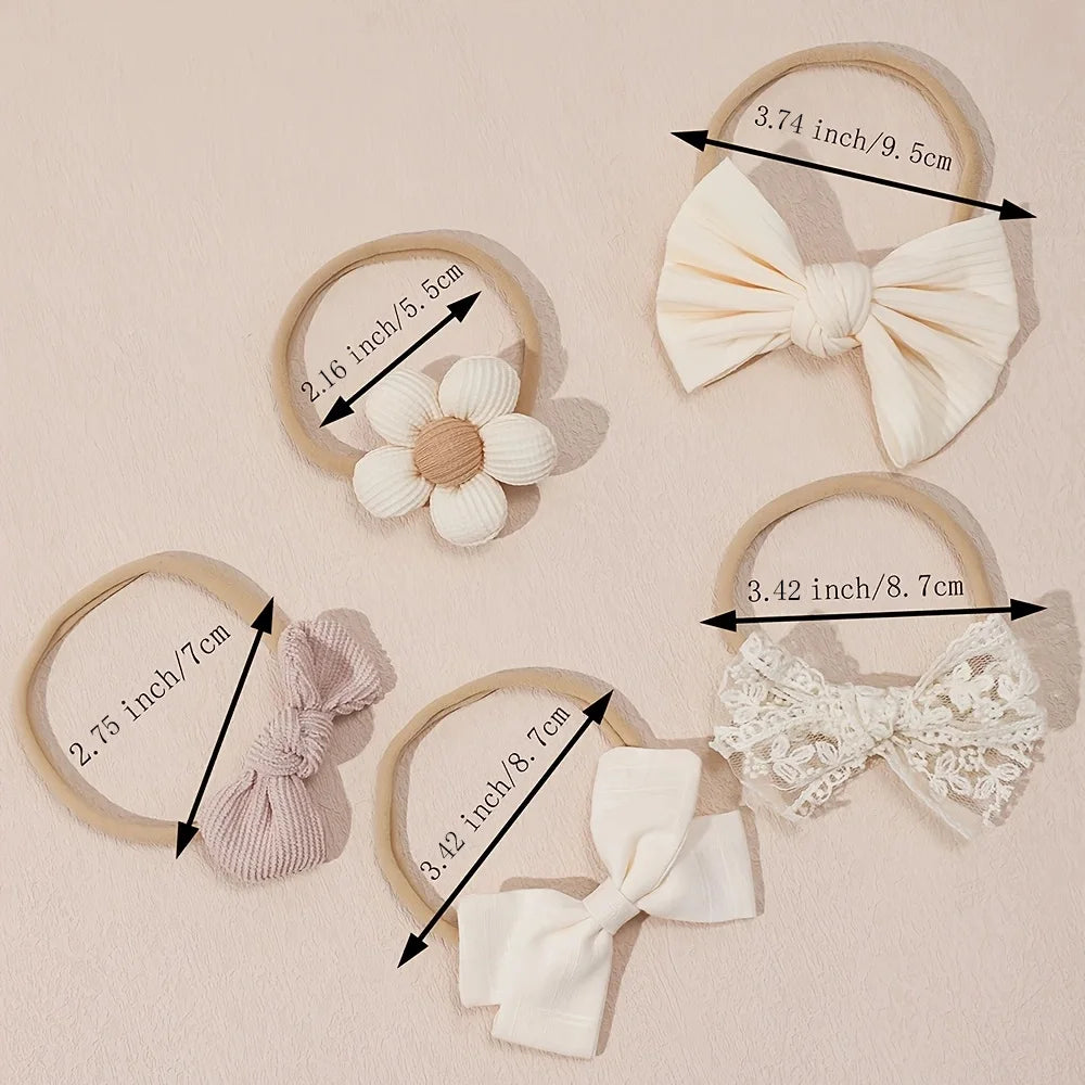 5Pcs/Set Baby Elastic Headband Newborn Apricot Flower Bow Nylon Hair Bands for Girls Infant Toddler Soft Hair Accessories Gift - ZOOMNSTORE