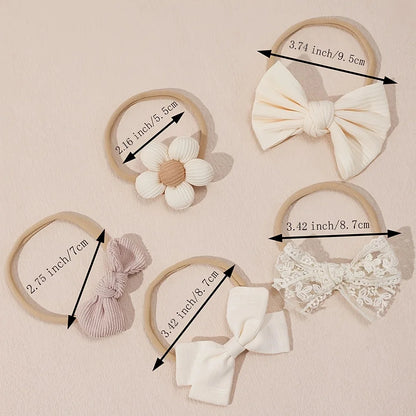 5Pcs/Set Baby Elastic Headband Newborn Apricot Flower Bow Nylon Hair Bands for Girls Infant Toddler Soft Hair Accessories Gift - ZOOMNSTORE
