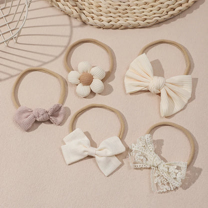 5Pcs/Set Baby Elastic Headband Newborn Apricot Flower Bow Nylon Hair Bands for Girls Infant Toddler Soft Hair Accessories Gift - ZOOMNSTORE