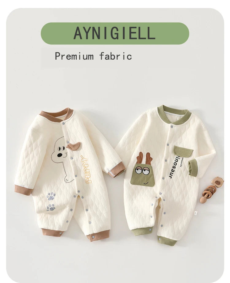 Baby Jumpsuit Autumn - Thick Cotton Romper With Three-Layer Warm Infant Outfit 0-18 Months - ZOOMNSTORE