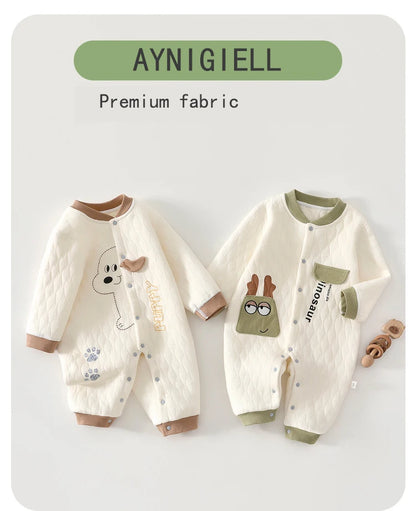 Baby Jumpsuit Autumn - Thick Cotton Romper With Three-Layer Warm Infant Outfit 0-18 Months - ZOOMNSTORE
