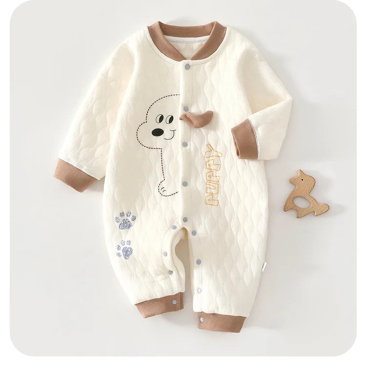 Baby Jumpsuit Autumn - Thick Cotton Romper With Three-Layer Warm Infant Outfit 0-18 Months - ZOOMNSTORE