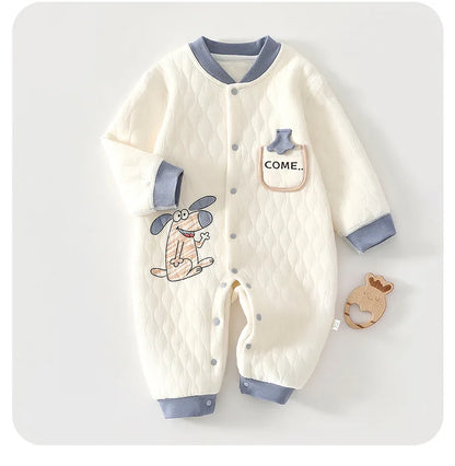 Baby Jumpsuit Autumn - Thick Cotton Romper With Three-Layer Warm Infant Outfit 0-18 Months - ZOOMNSTORE