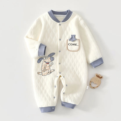 Baby Jumpsuit Autumn - Thick Cotton Romper With Three-Layer Warm Infant Outfit 0-18 Months - ZOOMNSTORE