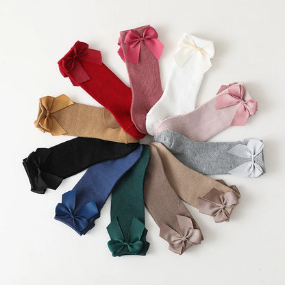 New Brand Baby Toddlers Socks Autumn Winter Children Girls Knee High Long Sock Cotton Big Bow Spanish Style Kids Floor Socks - ZOOMNSTORE