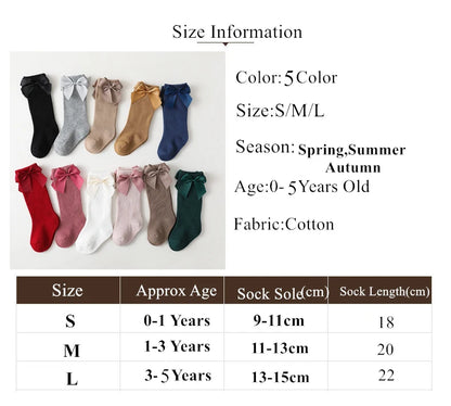 New Brand Baby Toddlers Socks Autumn Winter Children Girls Knee High Long Sock Cotton Big Bow Spanish Style Kids Floor Socks - ZOOMNSTORE