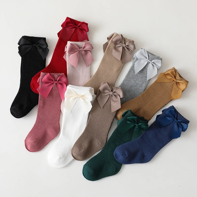 New Brand Baby Toddlers Socks Autumn Winter Children Girls Knee High Long Sock Cotton Big Bow Spanish Style Kids Floor Socks - ZOOMNSTORE
