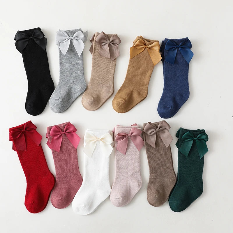 New Brand Baby Toddlers Socks Autumn Winter Children Girls Knee High Long Sock Cotton Big Bow Spanish Style Kids Floor Socks - ZOOMNSTORE