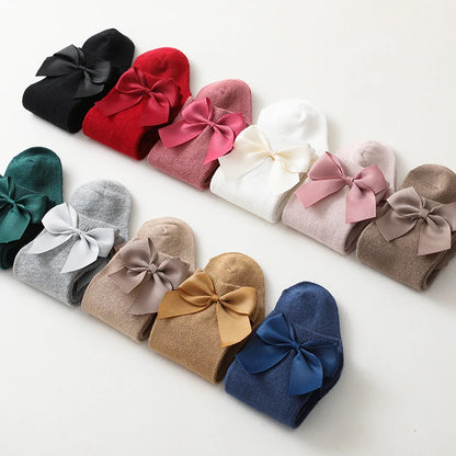 New Brand Baby Toddlers Socks Autumn Winter Children Girls Knee High Long Sock Cotton Big Bow Spanish Style Kids Floor Socks - ZOOMNSTORE