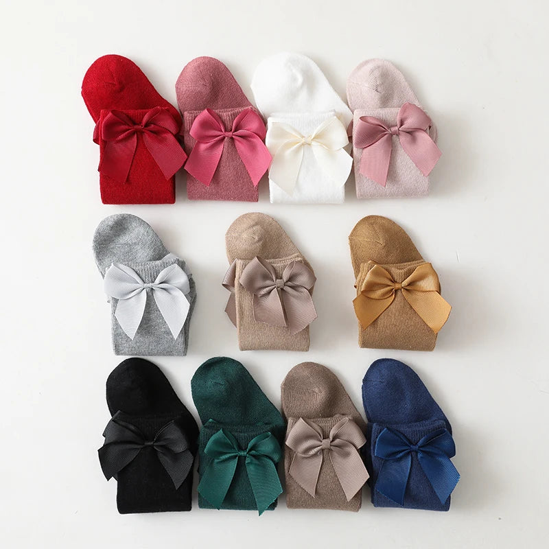 New Brand Baby Toddlers Socks Autumn Winter Children Girls Knee High Long Sock Cotton Big Bow Spanish Style Kids Floor Socks - ZOOMNSTORE