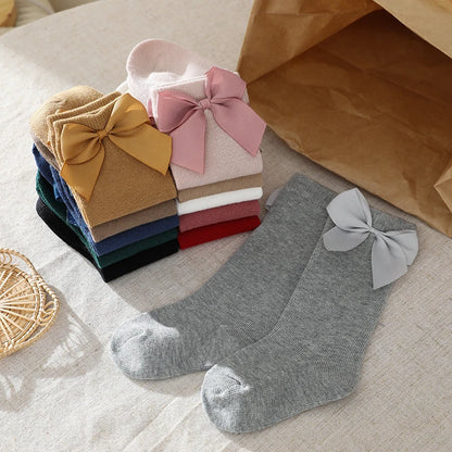 New Brand Baby Toddlers Socks Autumn Winter Children Girls Knee High Long Sock Cotton Big Bow Spanish Style Kids Floor Socks - ZOOMNSTORE