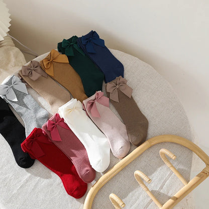 New Brand Baby Toddlers Socks Autumn Winter Children Girls Knee High Long Sock Cotton Big Bow Spanish Style Kids Floor Socks - ZOOMNSTORE