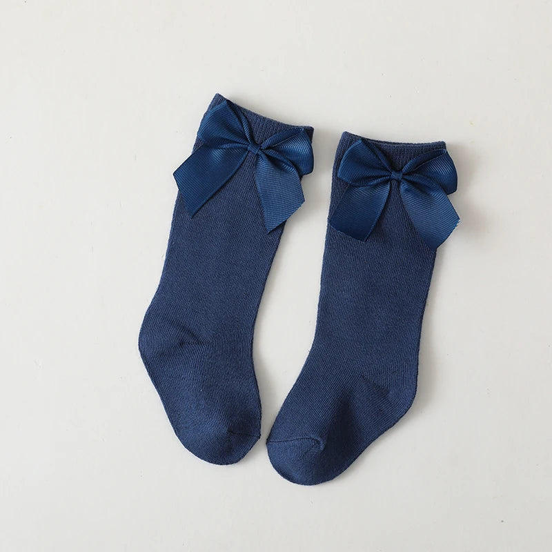 New Brand Baby Toddlers Socks Autumn Winter Children Girls Knee High Long Sock Cotton Big Bow Spanish Style Kids Floor Socks - ZOOMNSTORE