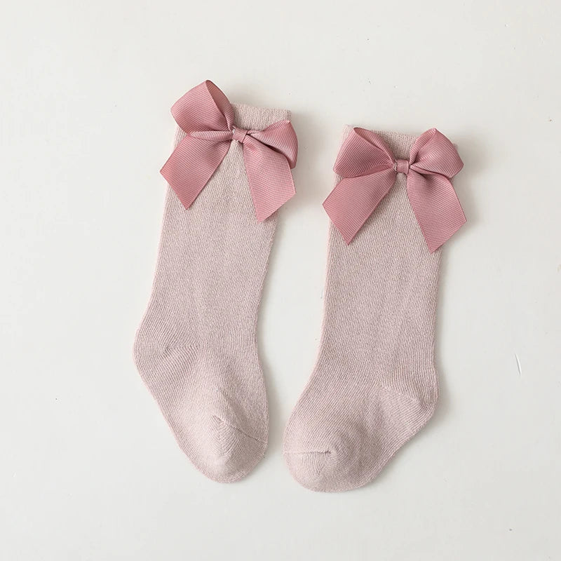 New Brand Baby Toddlers Socks Autumn Winter Children Girls Knee High Long Sock Cotton Big Bow Spanish Style Kids Floor Socks - ZOOMNSTORE