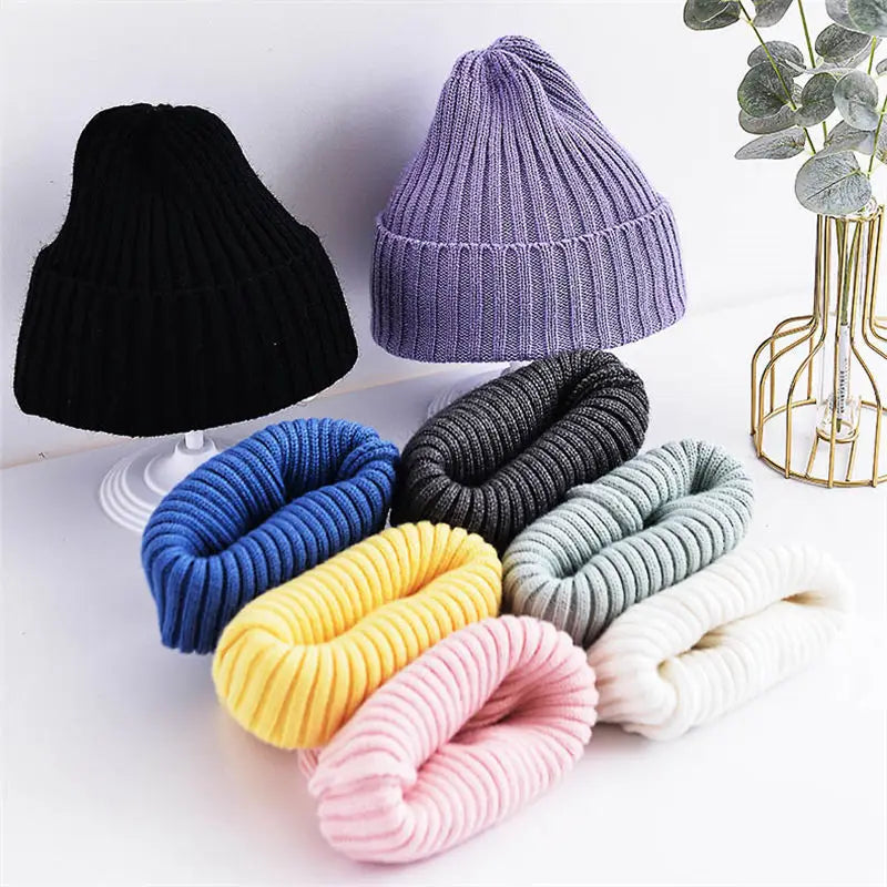 Baby Kids Ribbed Knitted Beanie Hats For Girls Boys Casual Toddlers Windproof Cap 6M-4Years Baby Photography Props Accessories - ZOOMNSTORE