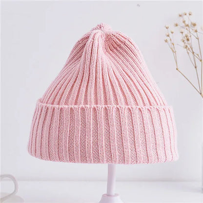 Baby Kids Ribbed Knitted Beanie Hats For Girls Boys Casual Toddlers Windproof Cap 6M-4Years Baby Photography Props Accessories - ZOOMNSTORE