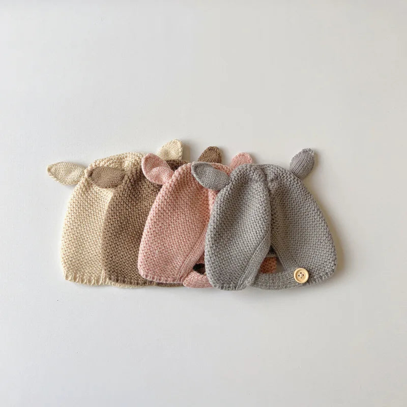 0-2 Years Baby Hat Autumn Winter Ear Rabbit Knitted Kids Hat Baby Girls Baby Boys Cute Wool Hat  Baby Accessories Newborn - ZOOMNSTORE
