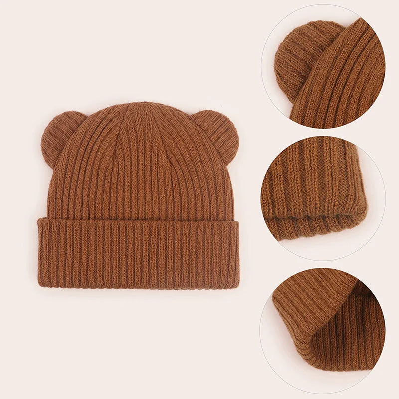 0-2year Baby Knitted Hat Kids Solid Color Woolen Pullover Cap Boys Girls Infant Winter Warm Beanies Basic Toddler Crochet Bonnet - ZOOMNSTORE