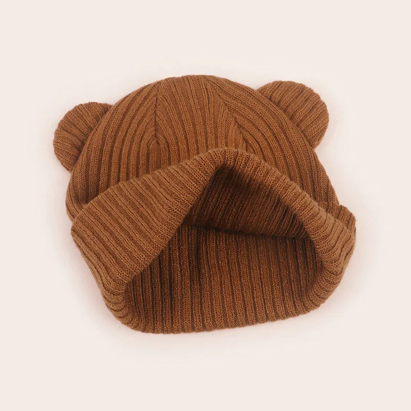 0-2year Baby Knitted Hat Kids Solid Color Woolen Pullover Cap Boys Girls Infant Winter Warm Beanies Basic Toddler Crochet Bonnet - ZOOMNSTORE
