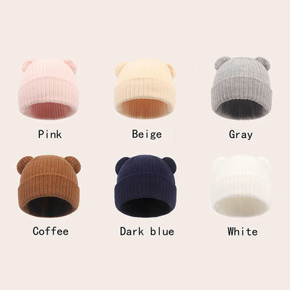 0-2year Baby Knitted Hat Kids Solid Color Woolen Pullover Cap Boys Girls Infant Winter Warm Beanies Basic Toddler Crochet Bonnet - ZOOMNSTORE