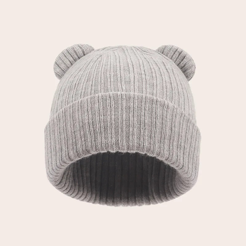 0-2year Baby Knitted Hat Kids Solid Color Woolen Pullover Cap Boys Girls Infant Winter Warm Beanies Basic Toddler Crochet Bonnet - ZOOMNSTORE