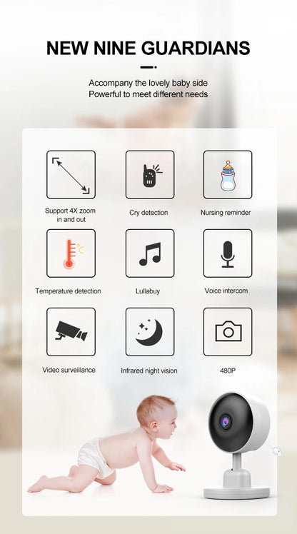 Damini 720p HD baby monitor IR night vision breastfeeding reminder temperature detection lullaby 2.4G wireless connection - ZOOMNSTORE