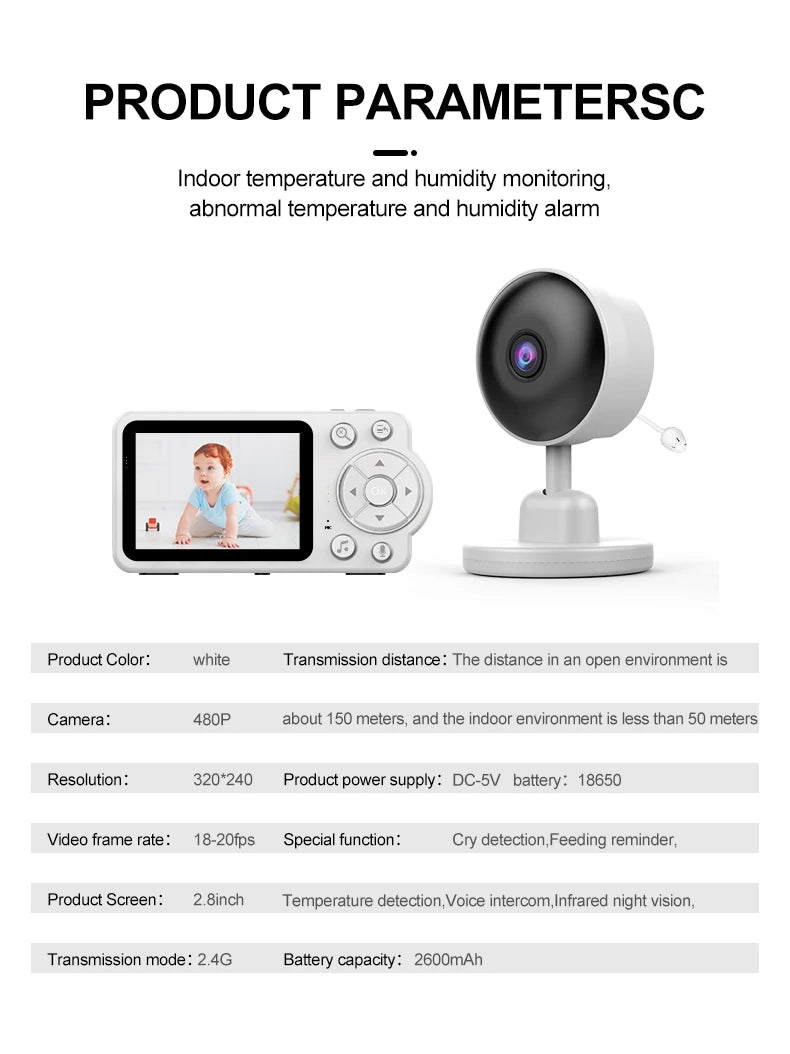 Damini 720p HD baby monitor IR night vision breastfeeding reminder temperature detection lullaby 2.4G wireless connection - ZOOMNSTORE