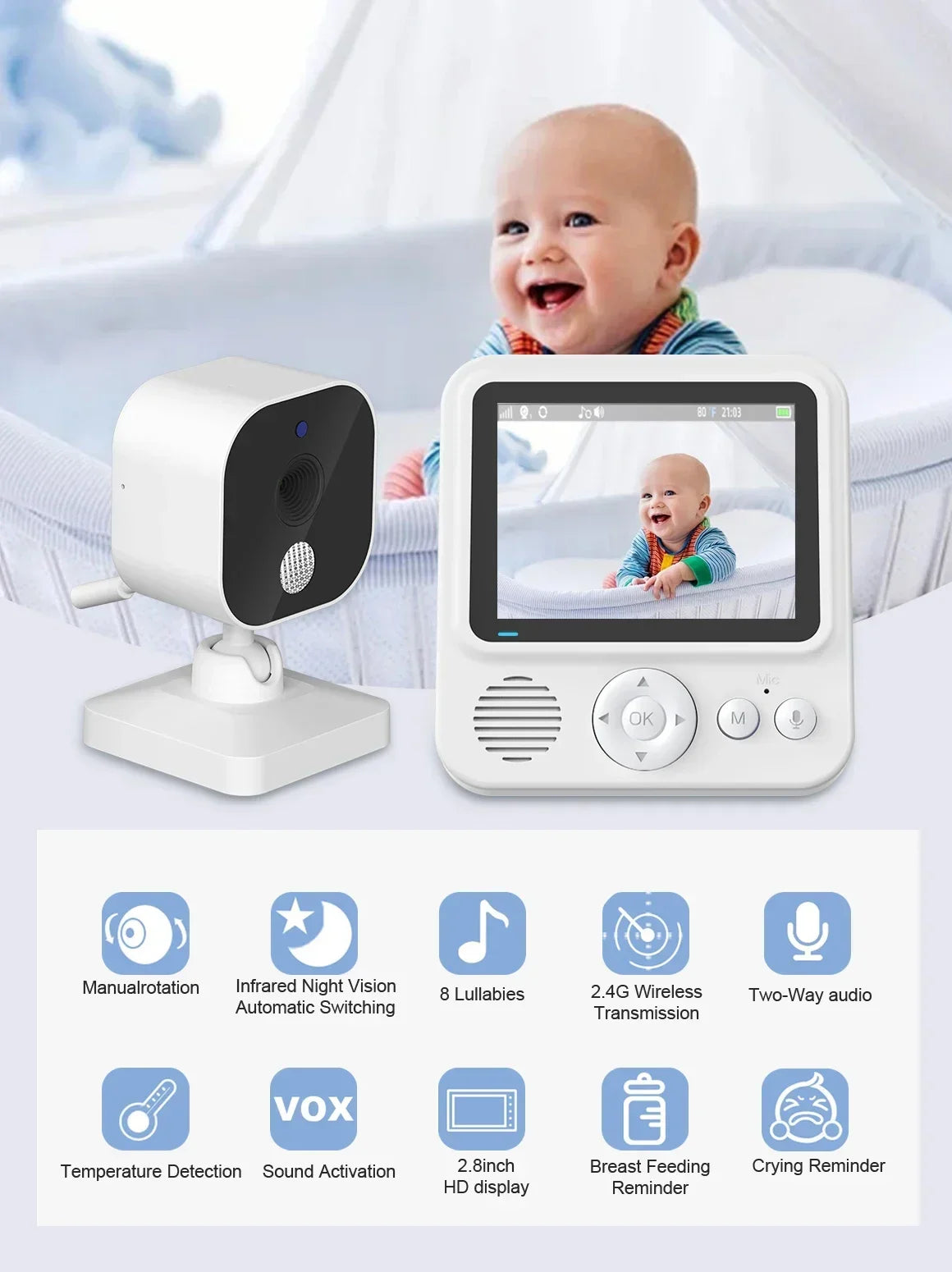 Cdycam ABM900 2.8 Inch Baby Monitor Surveillance Video Baby Camera Security Protection Two Way Audio Night Vision Cam Babysitte - ZOOMNSTORE