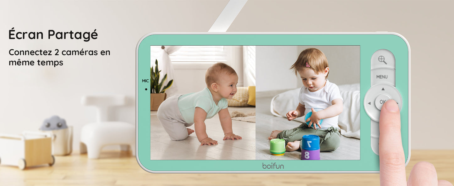 BOIFUN 2K 5" Baby Monitor Camera,  360° Rotation with Phone App, Colorful Night Lights,Motion Monitoring, Automatic Tracking - ZOOMNSTORE