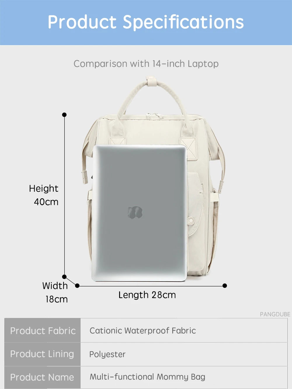 PANGDUBE Baby Nappy Bag with 2pcs Stroller Hooks Mummy Bag Backpack Waterproof Outdoor Travel Mommy Maternity Bag for Baby Stuff - ZOOMNSTORE