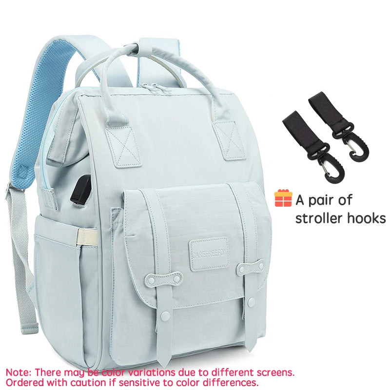 PANGDUBE Baby Nappy Bag with 2pcs Stroller Hooks Mummy Bag Backpack Waterproof Outdoor Travel Mommy Maternity Bag for Baby Stuff - ZOOMNSTORE