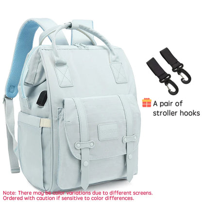 PANGDUBE Baby Nappy Bag with 2pcs Stroller Hooks Mummy Bag Backpack Waterproof Outdoor Travel Mommy Maternity Bag for Baby Stuff - ZOOMNSTORE