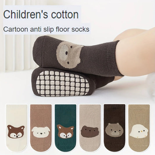 Six Pairs Autumn And Winter Large Area Dot Glue Baby Trampoline Socks, Baby Little Kids Non-slip Floor Socks Large Cartoon Strai - ZOOMNSTORE