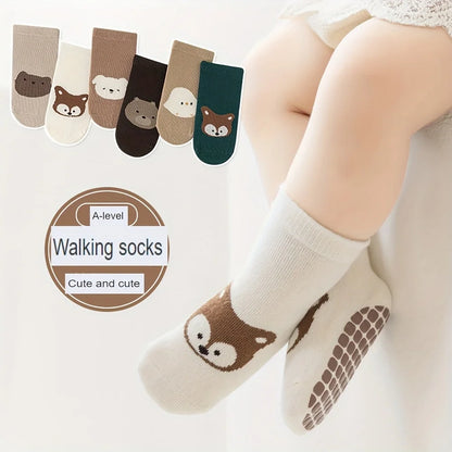 Six Pairs Autumn And Winter Large Area Dot Glue Baby Trampoline Socks, Baby Little Kids Non-slip Floor Socks Large Cartoon Strai - ZOOMNSTORE