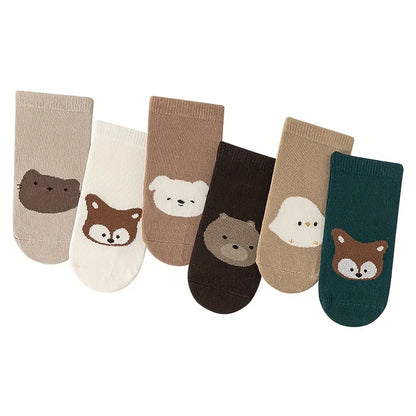Six Pairs Autumn And Winter Large Area Dot Glue Baby Trampoline Socks, Baby Little Kids Non-slip Floor Socks Large Cartoon Strai - ZOOMNSTORE
