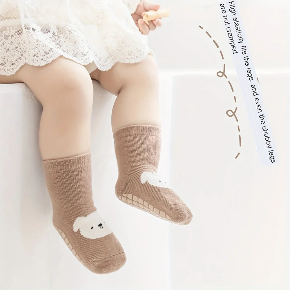 Six Pairs Autumn And Winter Large Area Dot Glue Baby Trampoline Socks, Baby Little Kids Non-slip Floor Socks Large Cartoon Strai - ZOOMNSTORE