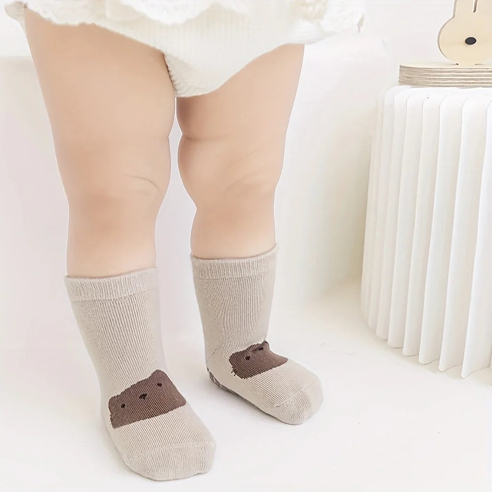 Six Pairs Autumn And Winter Large Area Dot Glue Baby Trampoline Socks, Baby Little Kids Non-slip Floor Socks Large Cartoon Strai - ZOOMNSTORE